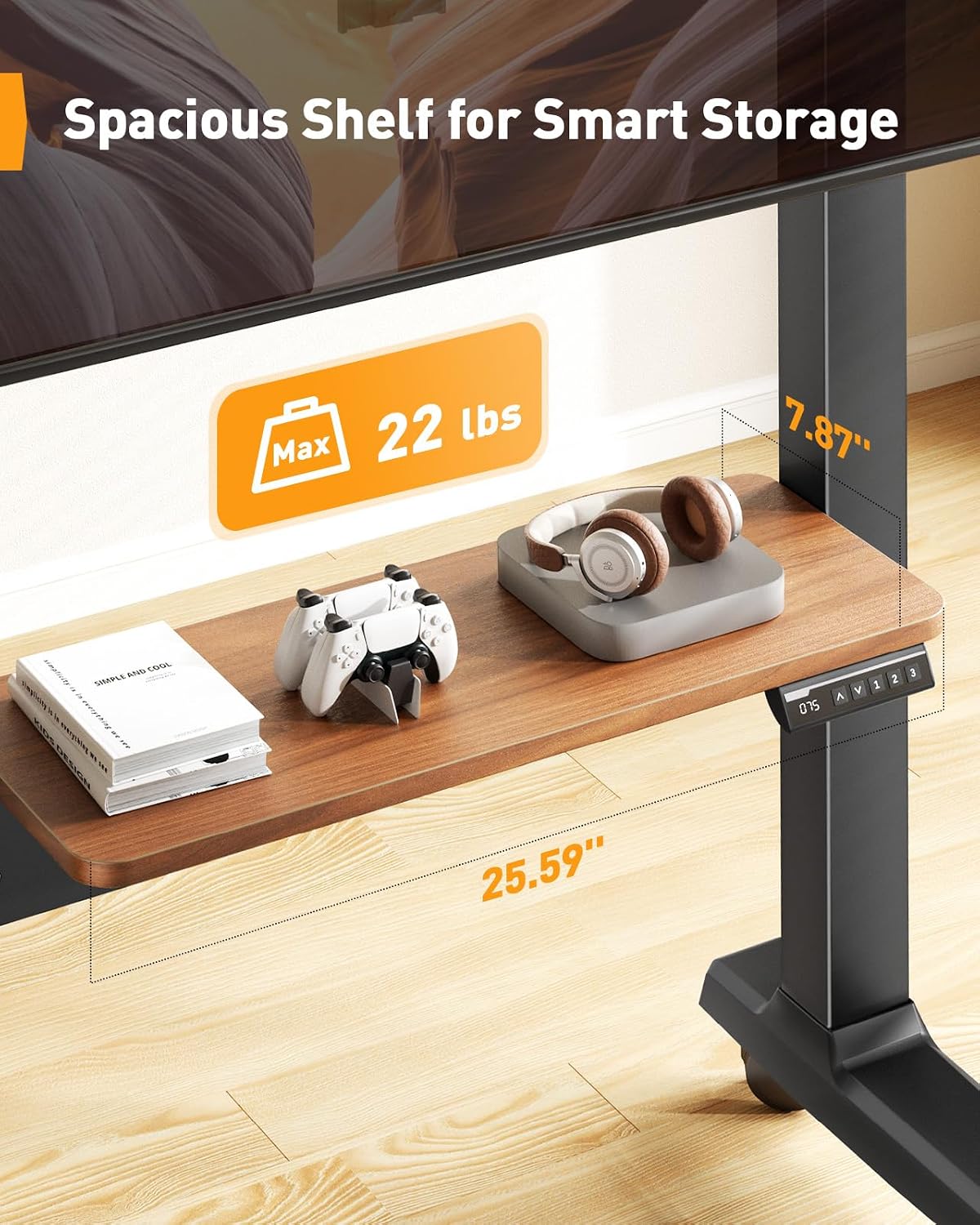 Perlegear Motorized Mobile TV Stand on Wheels for 37–86 Inch TVs up to 154 lbs, Electric Height Adjustable Rolling TV Stand, VESA 200x200–600x400mm, Wooden Shelf & Panel, PGTVMC26B