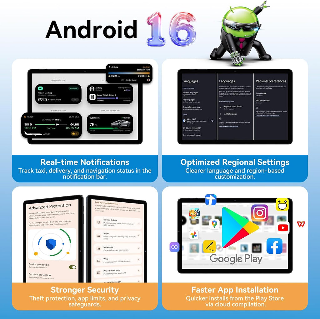 The World's First Android 16 Tablet,11 Inch Tablet with Pen and Keyboard Kits,Gemeni AI Android Tablets,24GB RAM 128GB ROM /2TB TF,T7250 CPU, 8000mAh Fast Charging, Widevine L1-4 Year Warranty