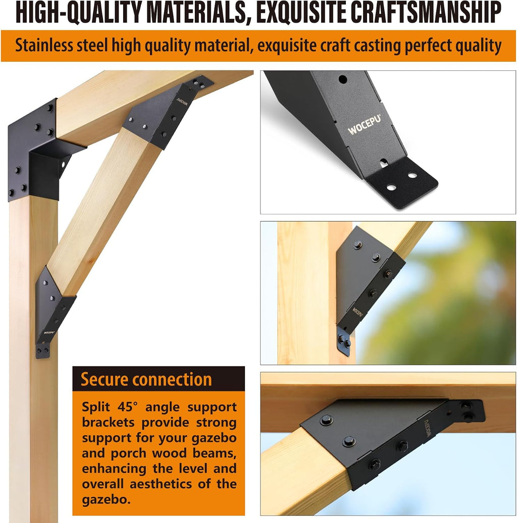 8pack 45 Degree Angle Support Bracket, for 2x4 (Actual 1.5''x3.5'') Pergolas, Gazebos, Decks, Porches, Cabins Elevated Wood Support Kit (Frosted-Black)