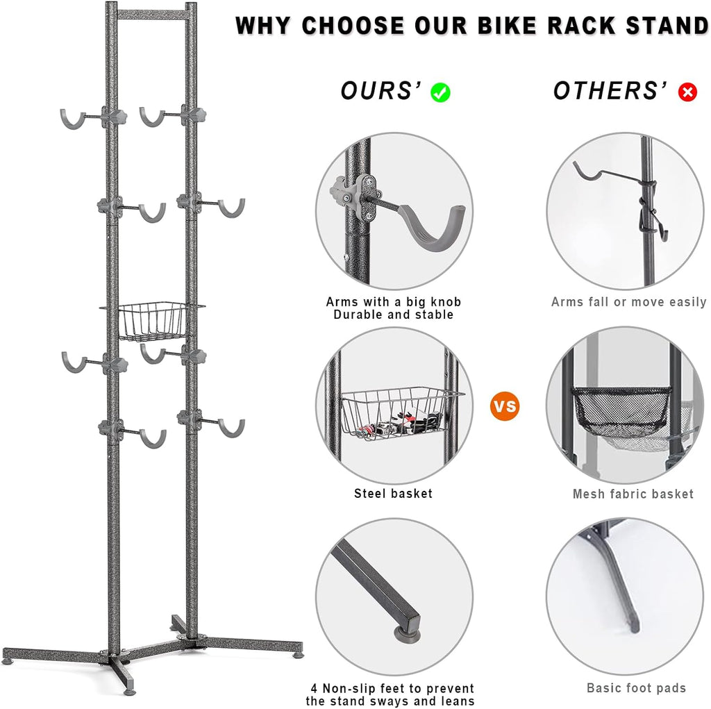 CXWXC 2-/4-Bike Storage Rack with Basket - Indoor Bike Rack for Garage/Apartment - Road Mountain and Hybrid Bike Garage & Home