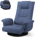 Linen Fabric Ergonomic Gaming Chair, 6-Position Reclining Sofa Bed with Lumbar Support, Foldable Floor Lounger with Thick Cushion, Armrests & Side Pockets for Esports, Reading, Napping (Blue)