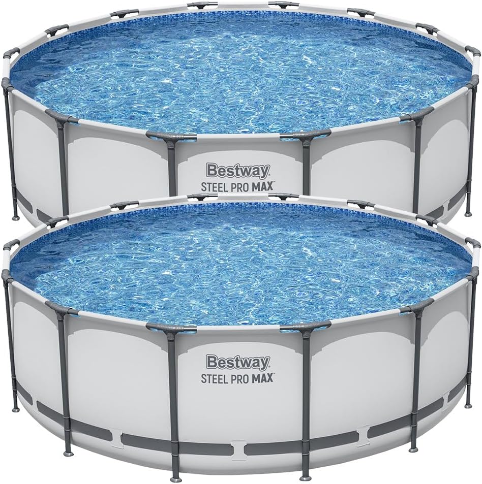 Bestway 2 Pack Steel Pro MAX Above Ground Pool Set, 14 Foot x 48 Inch Round Metal Frame, Outdoor Swimming Pool with 1,000 Filter Pump, Ladder, Cover