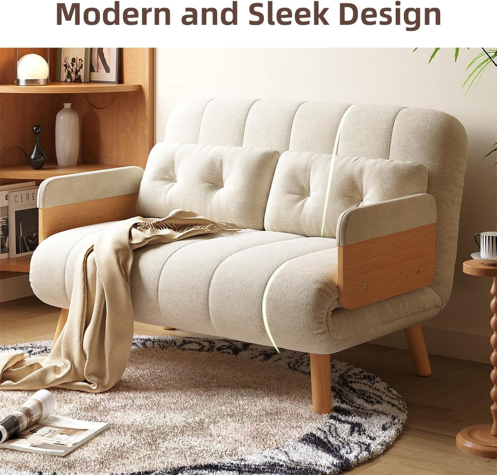 Convertible Lounger Fold-Out Sofa Bed, 3-in-1 Sleeper Sofa，Adjustable Backrest, Modern-Style Sofa for Small Spaces, Bedrooms & Offices(Beige,43.31)