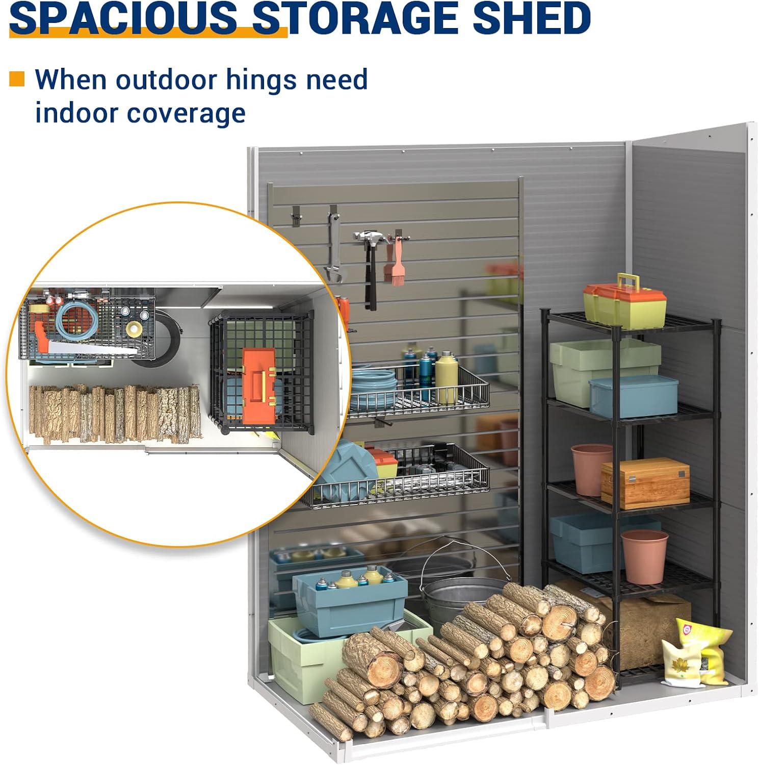 UDPATIO Outdoor Storage Shed 5x3 FT, Resin Garden Shed for Bike, Garbage Can, Tool, Plastic Outside Sheds & Outdoor Storage Storage Box with Lockable Door for Backyard, Patio, Lawn, Grey & White