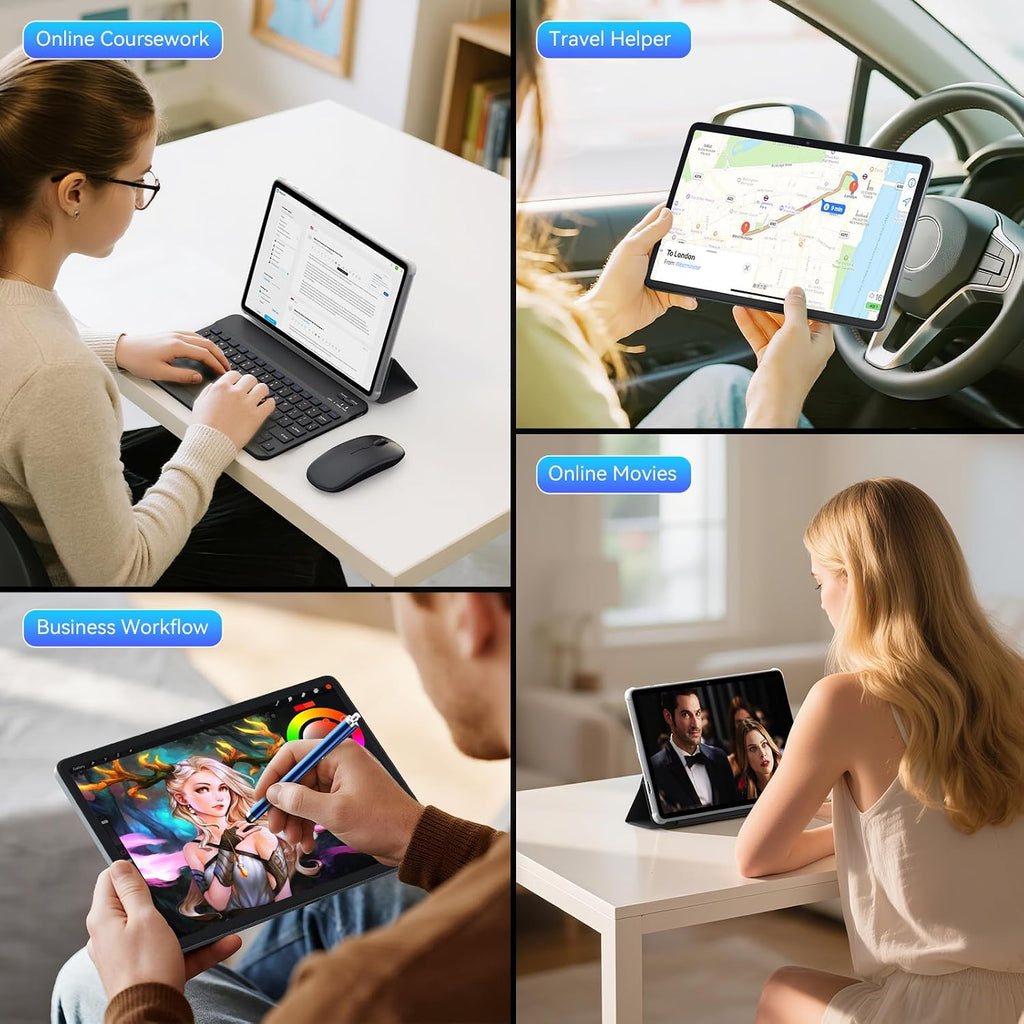Android 16 Tablet 2026, Android Tablet with Pen and Keyboard, Gemini Ai, 24GB +256GB/2TB, 8MP AI Camera, Widevine L1, Fast Charge, 2 in 1 with Mouse and Stand, 4 Year Warranty