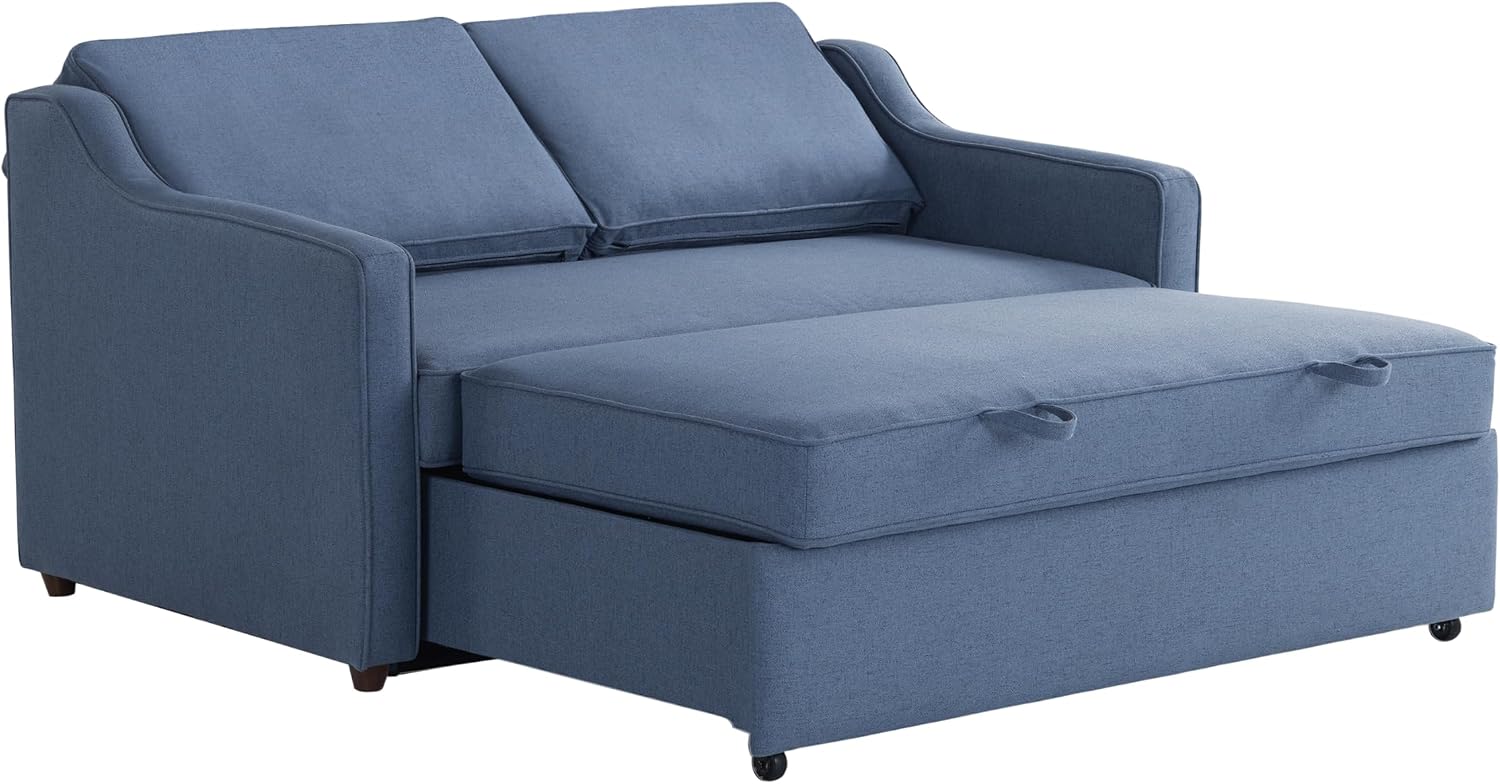 Serta® Corren 68.1' Queen Sized Convertible Sofa, Dream Coil® Comfort, Fingerguard® Pinch Point Protection, Sofa Chenille Fabric, Navy Blue