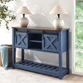 Blue Farmhouse Entryway Table, Rustic Hallway Table with Storage Shelf, Sofa Table with Sliding Barn Doors for Hallway, Entryway, Living Room, Foyer
