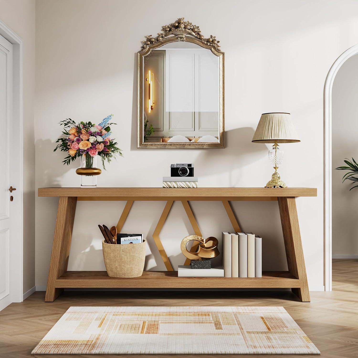 Tribesigns 70.86-Inch Long Sofa Table for Living Room, 2-Tier Narrow Console Table with Storage, Wood Foyer Entryway Couch Table for Hallway, Entrance (Light Oak Brown)