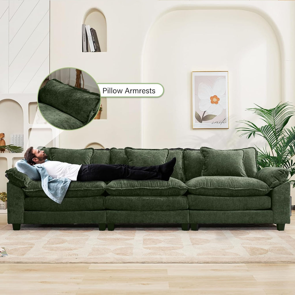 Oprisen 120' Modular Sectional Sofa, Comfy Cloud Couch Sectional, Chenille Sofa Sleeper Deep Seat Sofa with Throw Pillows for Living Room (Green, 120'- 3 Seater)