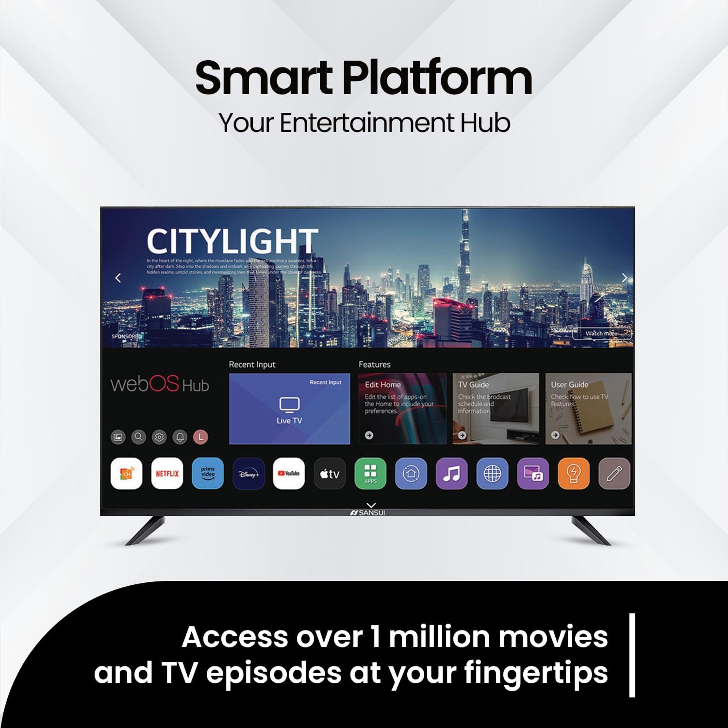 SANSUI 32' VA Series Full HD Frameless Design Smart TV with Dolby Vision HDR, Dolby Atmos, WebOS