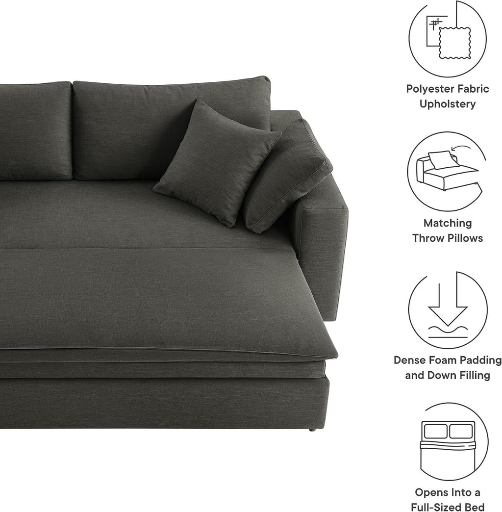 Modway Commix Down Filled Fabric Sleeper Sofa in Gray