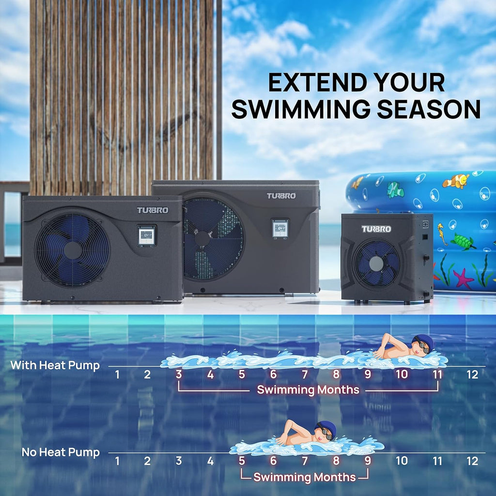 TURBRO 75,000 BTU Swimming Pool Heat Pump, Up to 21,000 Gallons, Inverter Electric Pool Heater for in and Above-Ground Pools, WiFi Enabled, 16.20 COP, 220-240 V, IPX4-Waterproof, Beluga B75V