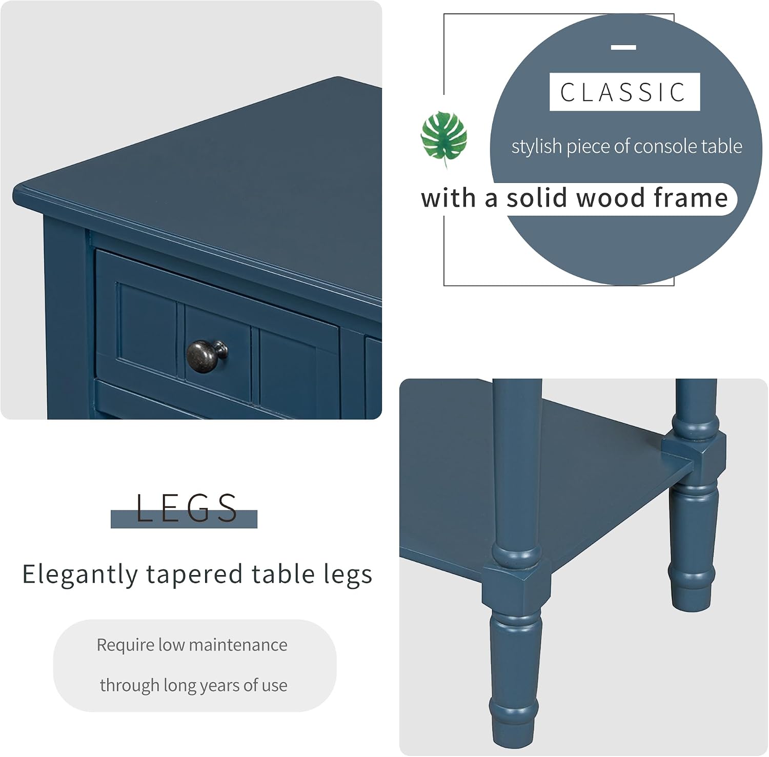 Merax Narrow Console Table, Elegant Slim Entryway Table Sofa Table with Three Storage Drawers and Bottom Shelf for Entryway for Hallway, and Living Room (Navy)