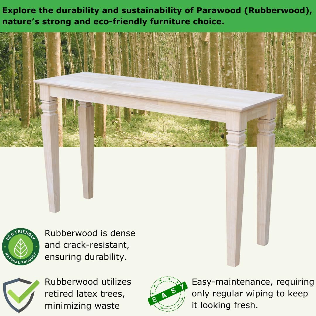 IC International Concepts, Java Console Table, Solid Real Wood, Sturdy Parawood, Living Room/Family Room/Entryway, 50LBS capacity, 52'W x 16'D x 30'H, Paint/Stain Ready, Unfinished