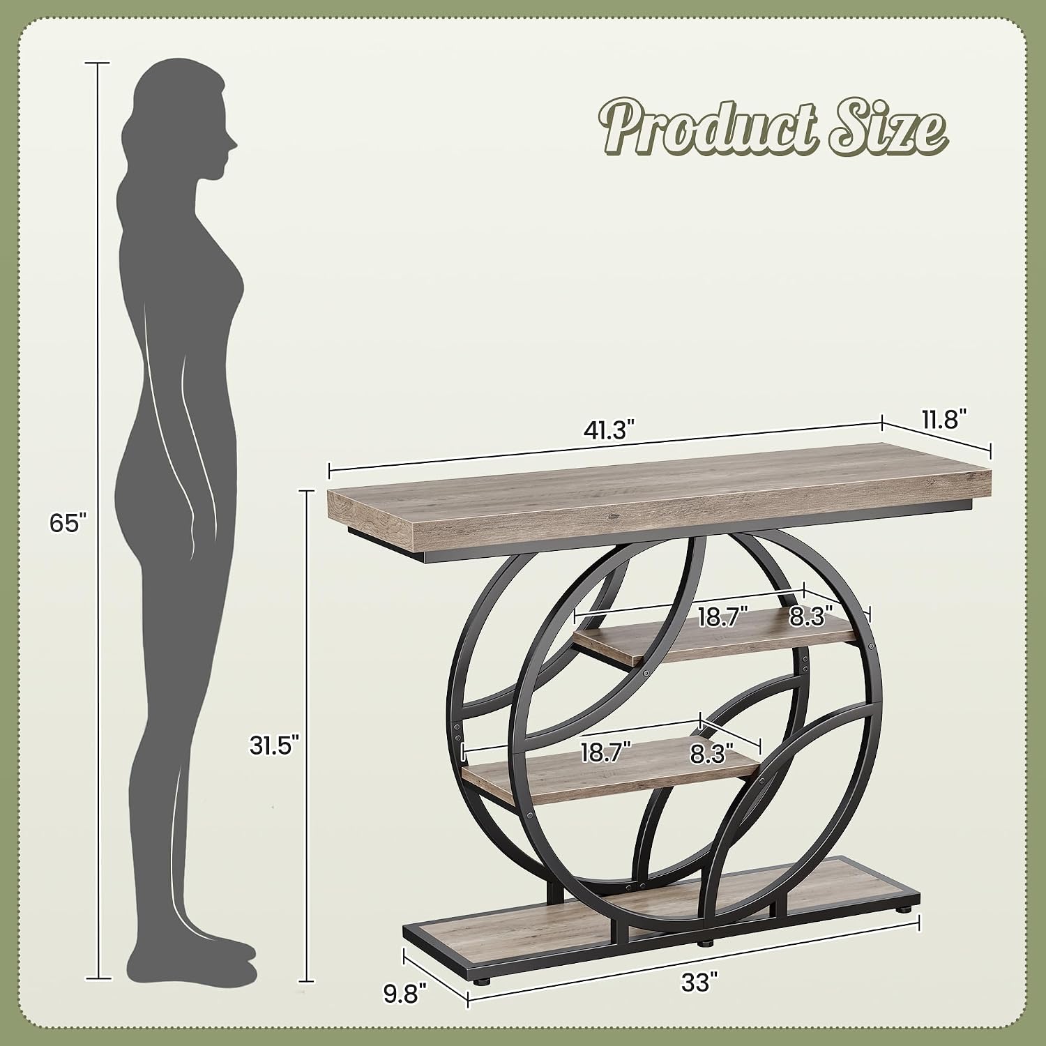 Huuger 41.3 Inch Entryway Table, Modern Console Sofa Table, Accent Table with Shelves, for Entry, Hallway, Entrance, Foyer, O-Shaped Metal Frame, Grey