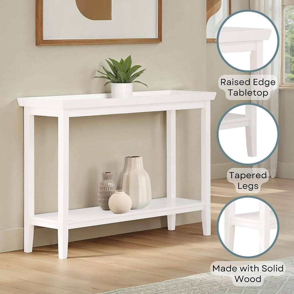 Convenience Concepts Ledgewood Console Table 48' - Modern Narrow Sofa Display Accent with Storage Shelf for Transitional, Traditional Living Room, Entryway, Hallway, or Bedroom, White