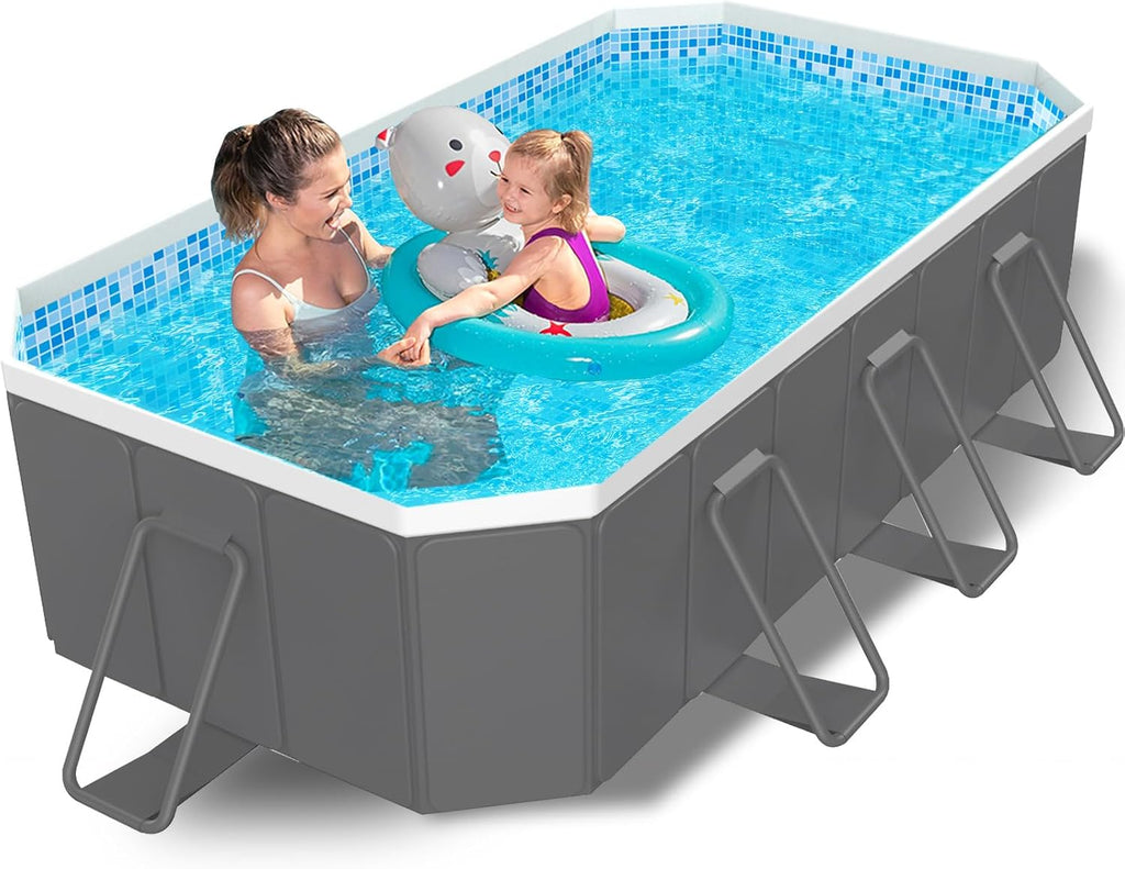 114' Non-Inflatable Foldable Swimming Pool for Family, Portable Above Ground Pool for Adults & Kids, Easy Setup for Outdoor, Backyard, Garden, Camping - Durable PVC(114'×70'×20', Pro)