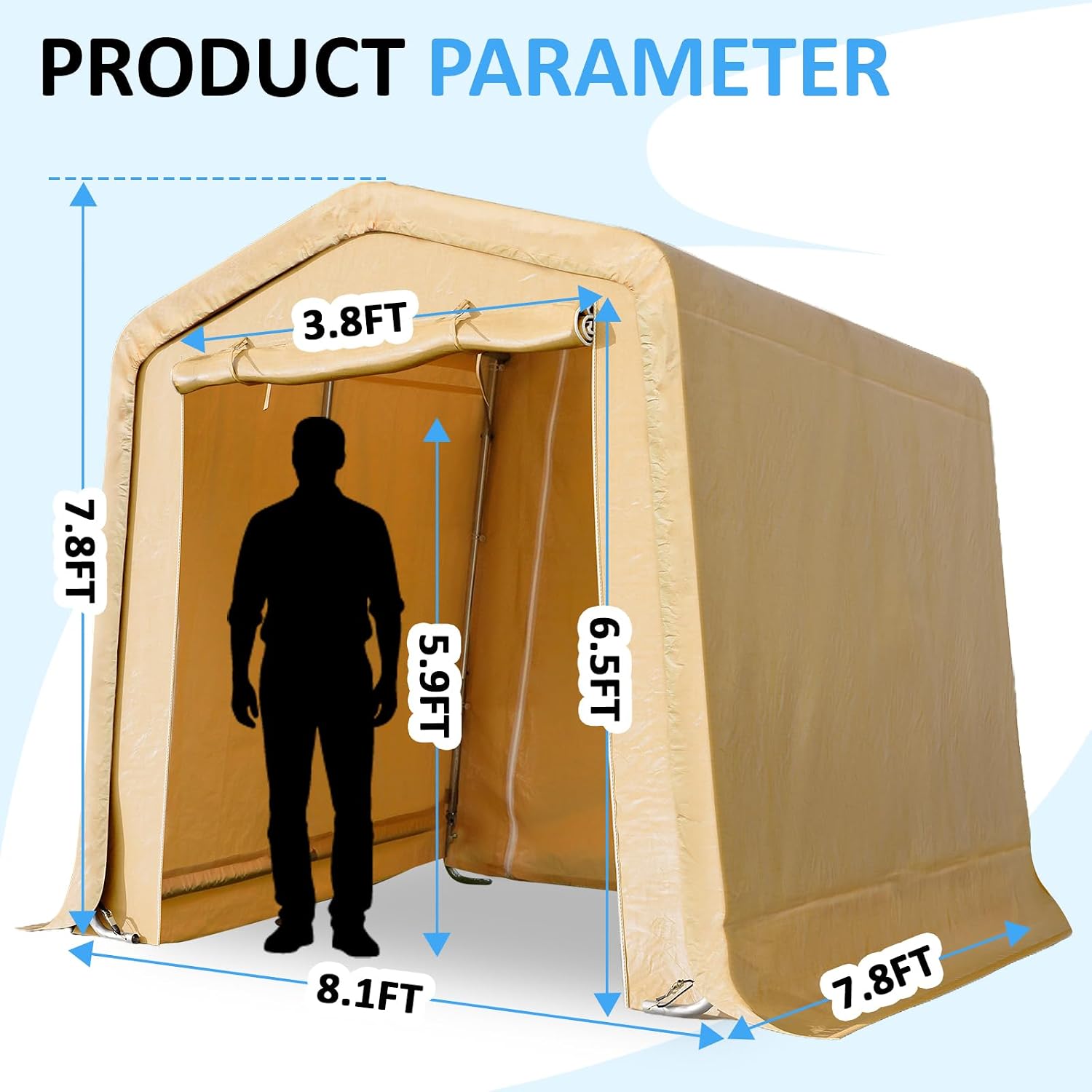 CHARMELEON 8x8FT Heavy Duty Outdoor Storage Shelter,Portable Garage Shelter for Garden Tool Motorcycle Bike,All-Steel Metal Frame Storage Tent with Dual Doors & Thickened Fabric (Khaki)