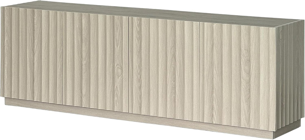 Henn&Hart Fluted TV Stand for TVs up to 75'' with 2 Concealed Ribbed Storage Cabinets, Adjustable Shelves, Base and Cable Management Cut-Outs for Living Room, Family Room, or Office, Alder White