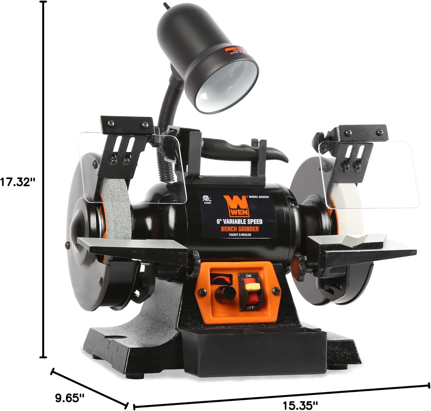 WEN BG625V 2.5-Amp 6-Inch Variable Speed Bench Grinder with Flexible Work Light , Black