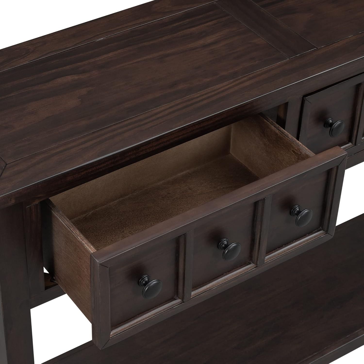 Merax Solid Wood Entryway Table with Storage Drawers, 60' Long Sofa Table Bebind Couch with Bottom Shelf, Rustic Console Tables, Espresso