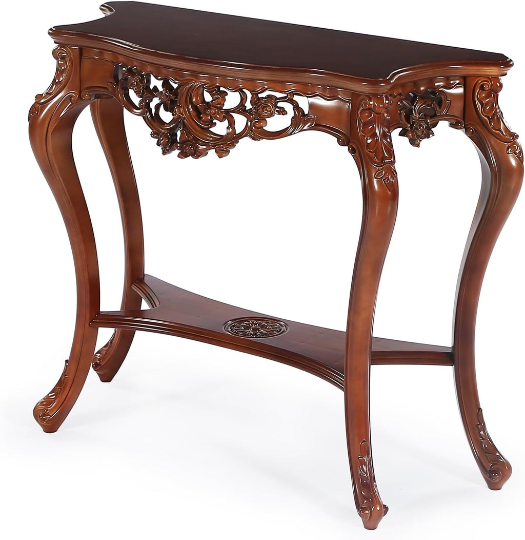 Tribesigns Antique Console Table, 38 Inch Victorian Half Moon Sofa Table with Hollow Floral Apron and Cabriole Legs, Vintage Traditional Decorative Furniture Tables for Entryway, Hallway, Living Room