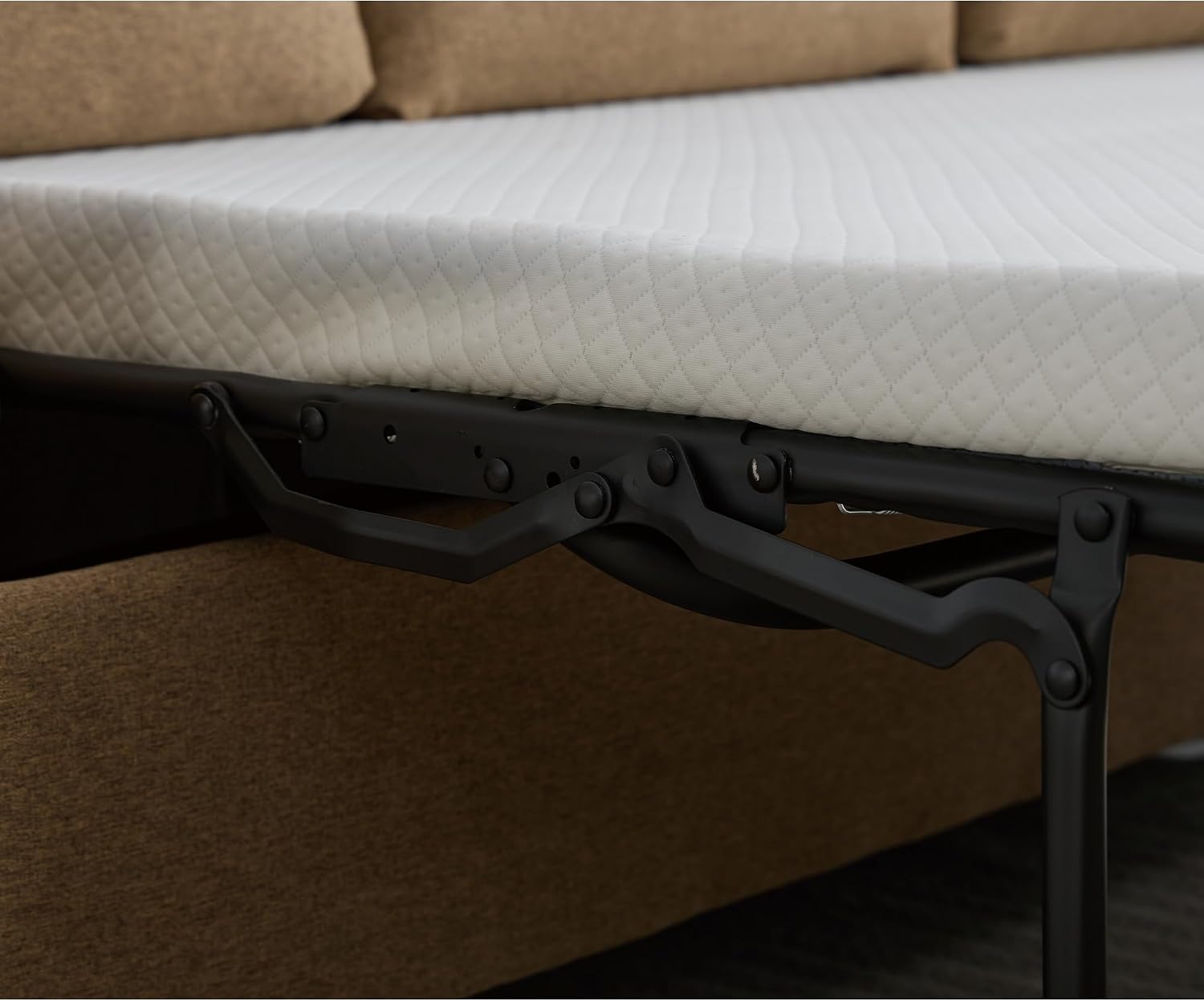 Sleeper Sofa Bed Full Size, Pull Out Couch with Mattress, 81.5'' 3 Seater Upholstery Sectional Couches, Modern Linen Convertible Sofa, Living Room Furniture for Small Spaces, Apartment, Brown | Memory Foam Mattress