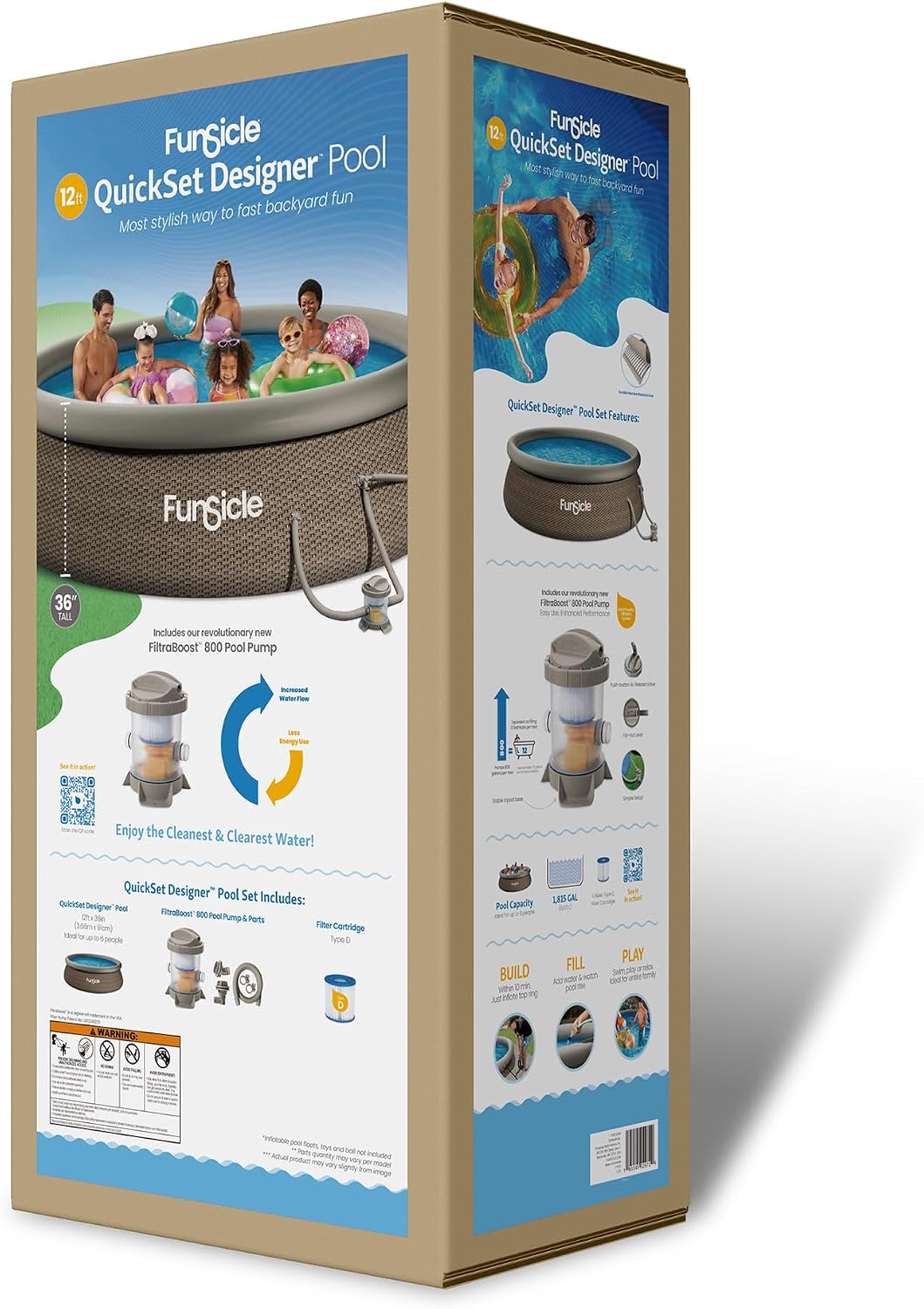 Funsicle Quickset 12ft x 36in Round Inflatable Above Ground Swimming Pool with Filter Pump – Easy Setup with Top Ring Design