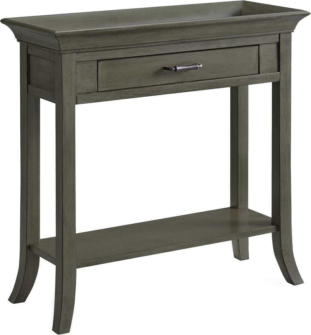 Topol Tray Edge Solid Wood Console Table with Drawer and Shelf, Smoke Gray Wash, Perfect for Entryways, Hallways, and Living Rooms – Leick Home, 10127-GR