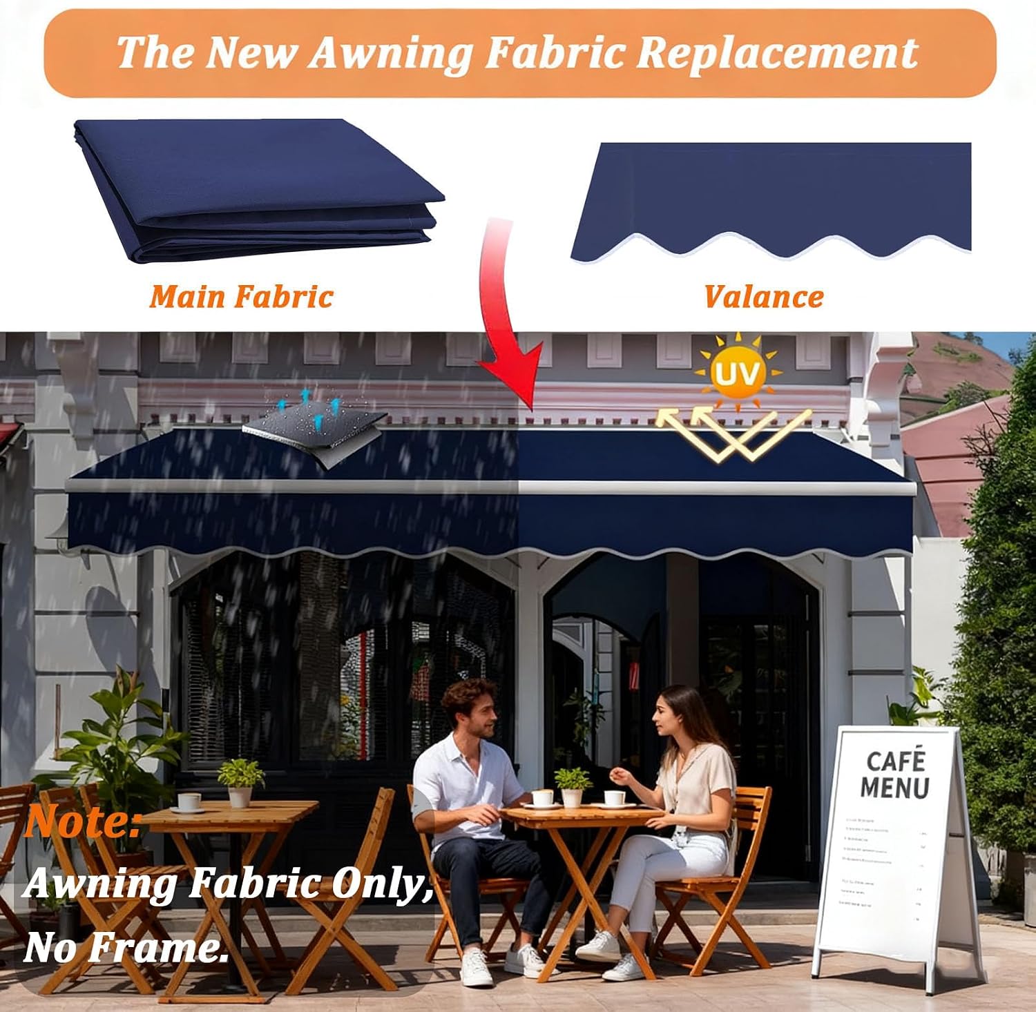Patio Awning Replacement Fabric Outdoor Retractable Awning Cover Uv Protection Water Resistant Polyester Sun Shade Shelter Canopy for 8' 10' 11' 12' 13' 14' 15' 16' (Size:20x6.5ft,Color:Navy Blue)