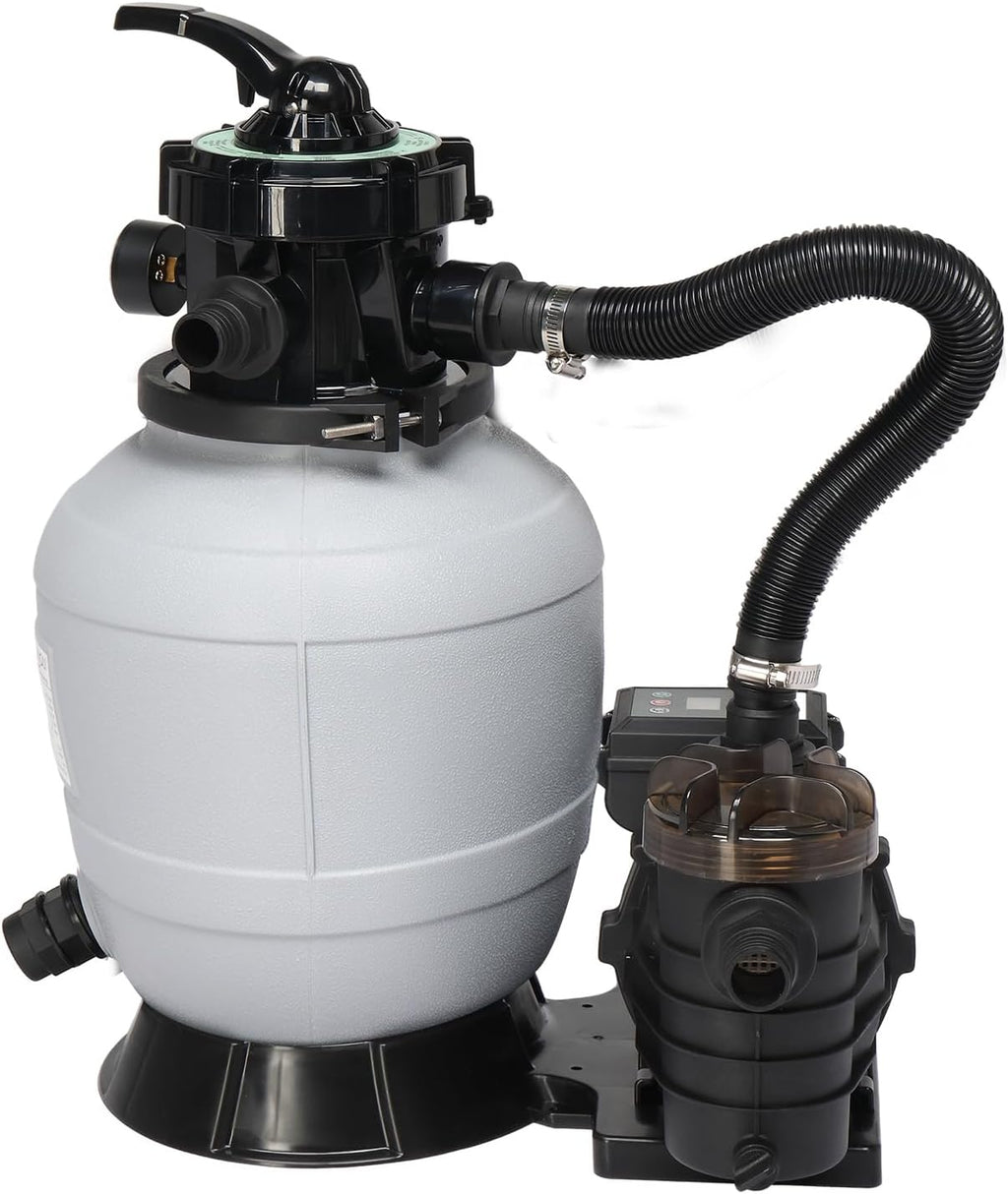 (24H Timer) VINGLI Sand Pool Filter 12in Tank With A 1/2HP Pool Pump 115V and Pool Filter Balls, Above Ground Inground Swimming Pool Pump with Filter Basket,Max 2642 GPH