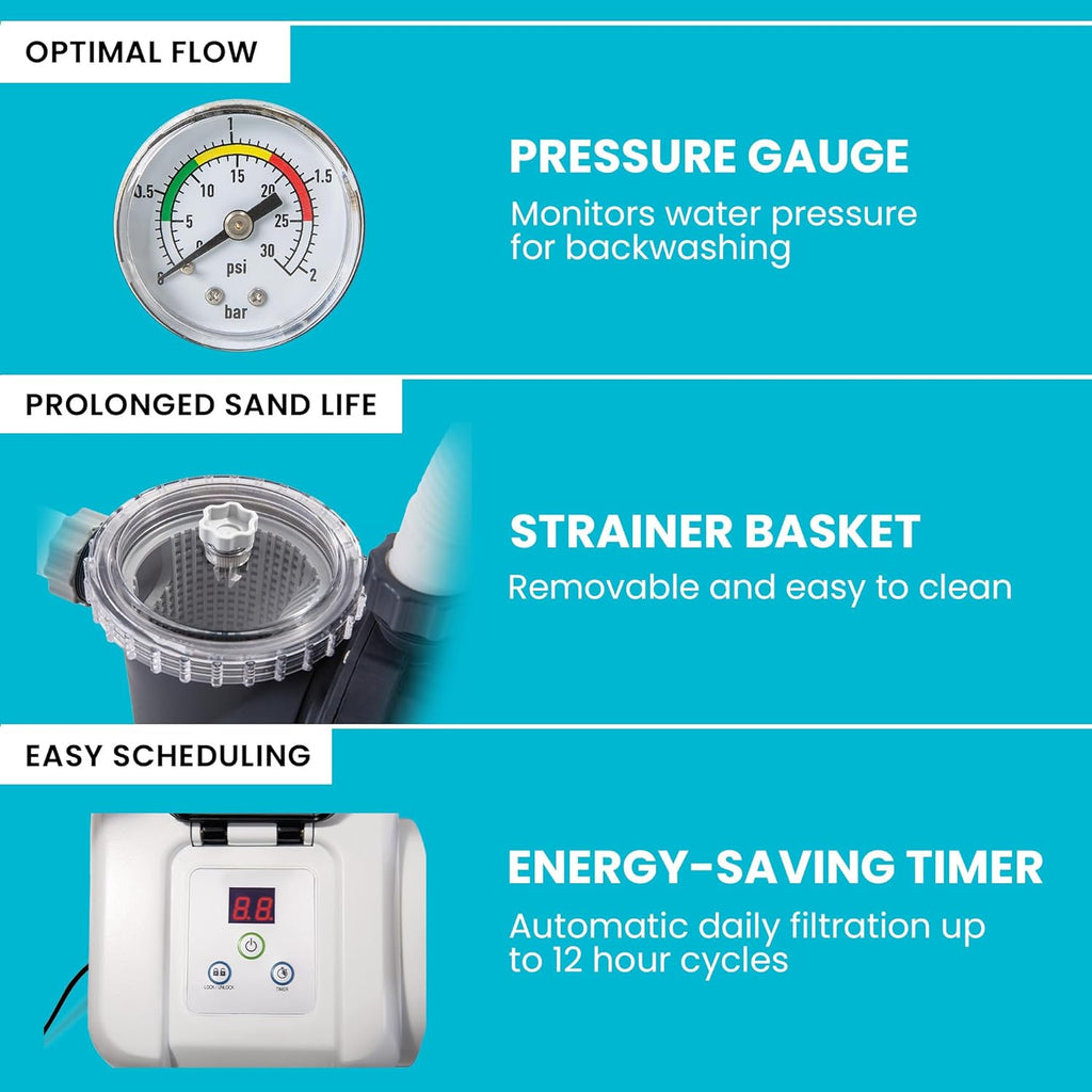 INTEX 1,500 GPH Krystal Clear Sand Filter Pump for Above Ground Pools, Swimming Pool Pump with Automatic Timer - Improved Circulation, Filtration, & Clarity