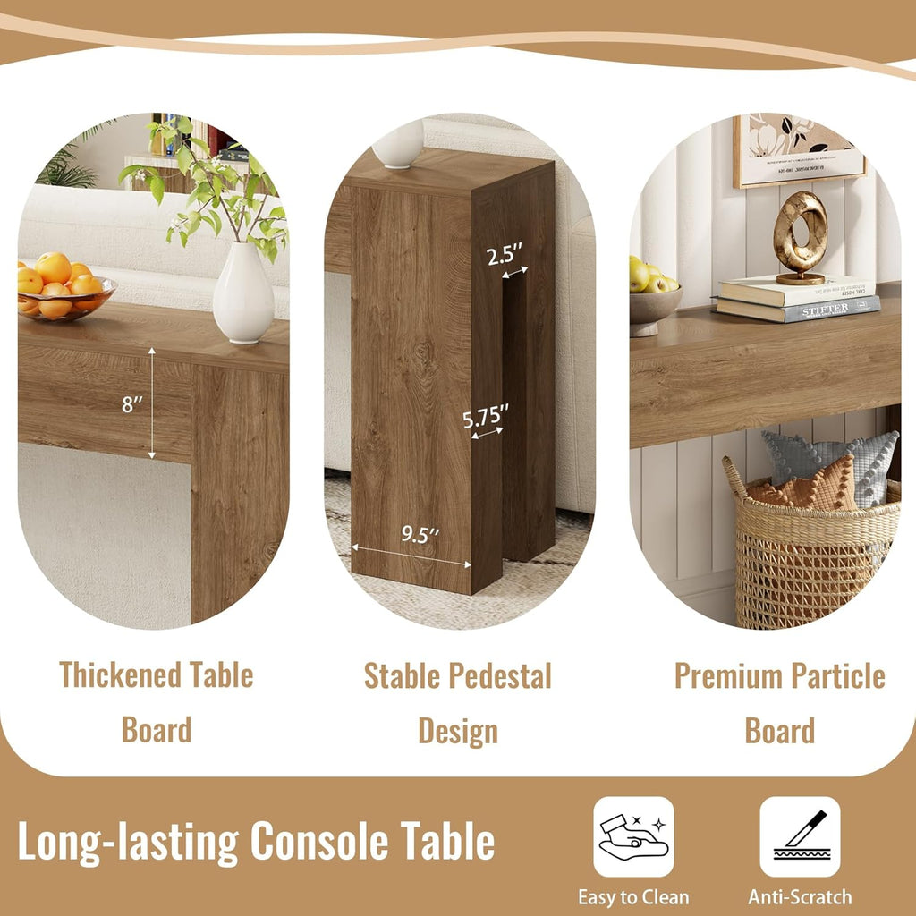 Epecoya Extra Long Sofa Console Table for Entryway Living Room, 79-Inch Farmhouse Wood Behind Couch Table, Rectangular Accent Console with Wooden Double Base for Hallway Foyer Entrance, Natural Oak