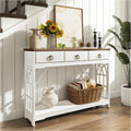 JOINICE,43' Console Tables with Drawers,Farmhouse Entryway Table with Shelf and Solid Wood Legs,Narrow Long Rustic Vintage Sofa Foyer Tables for Entryway,White