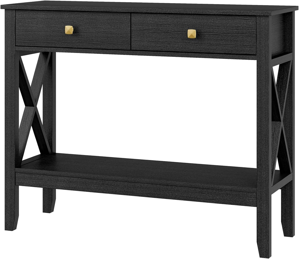 Lomojo Console Table,Sofa Table 13.8' D x 39.37' W x 31.5' HEntryway Table with 2 Drawers Storage Shelve Foyer Table for Entryway Farmhouse Hallway Tables (Black)