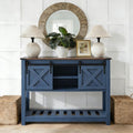 Farmhouse Entryway Table with Sliding Barn Doors, Wood Console Table with Storage Shelf, Rustic Sofa Table for Living Room, Entryway, Foyer, Blue
