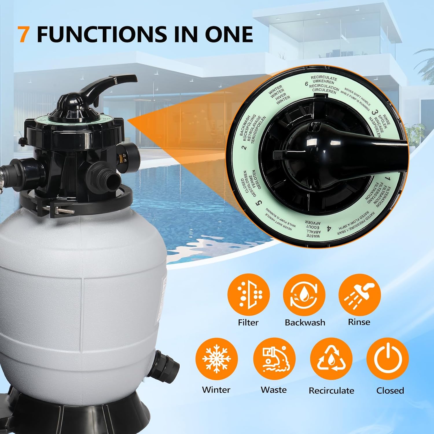 (24H Timer) VINGLI Sand Pool Filter 12in Tank With A 1/2HP Pool Pump 115V and Pool Filter Balls, Above Ground Inground Swimming Pool Pump with Filter Basket,Max 2642 GPH