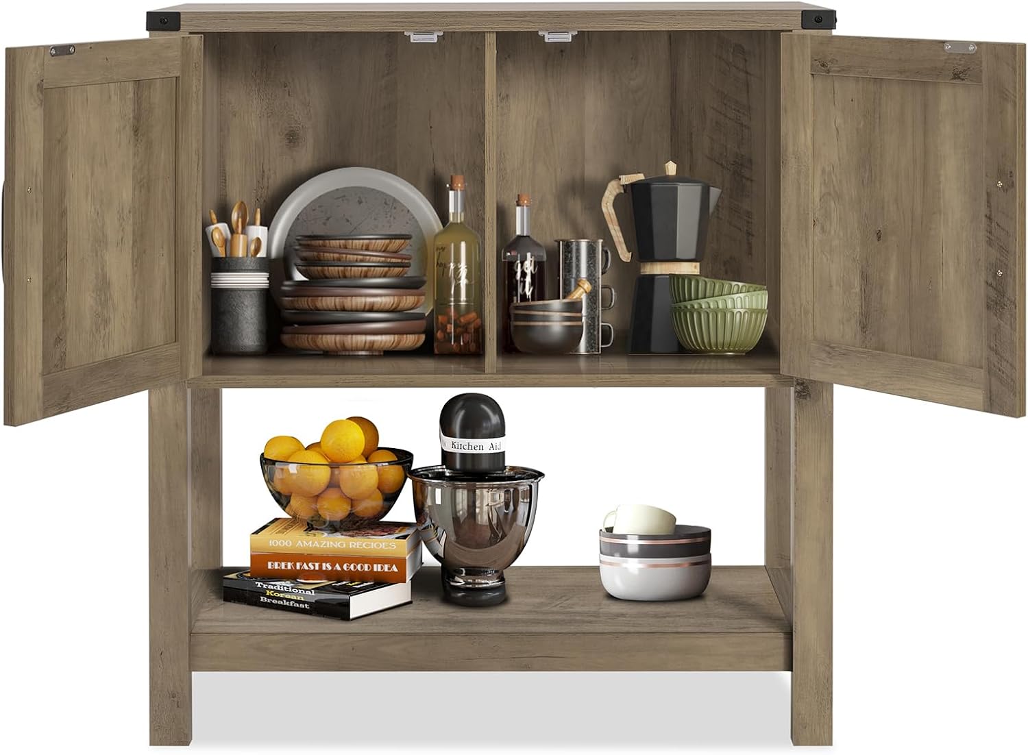 Mufico Sofa Table Console Table,Coffee Bar Cabinet,31.5 L x 13.8 D x 34.65 H Entryway Table with 2 Storage Cabinets,Farmhouse Foyer Table,Buffet Sideboard for Kitchen,Hallway (Rustic Brown)