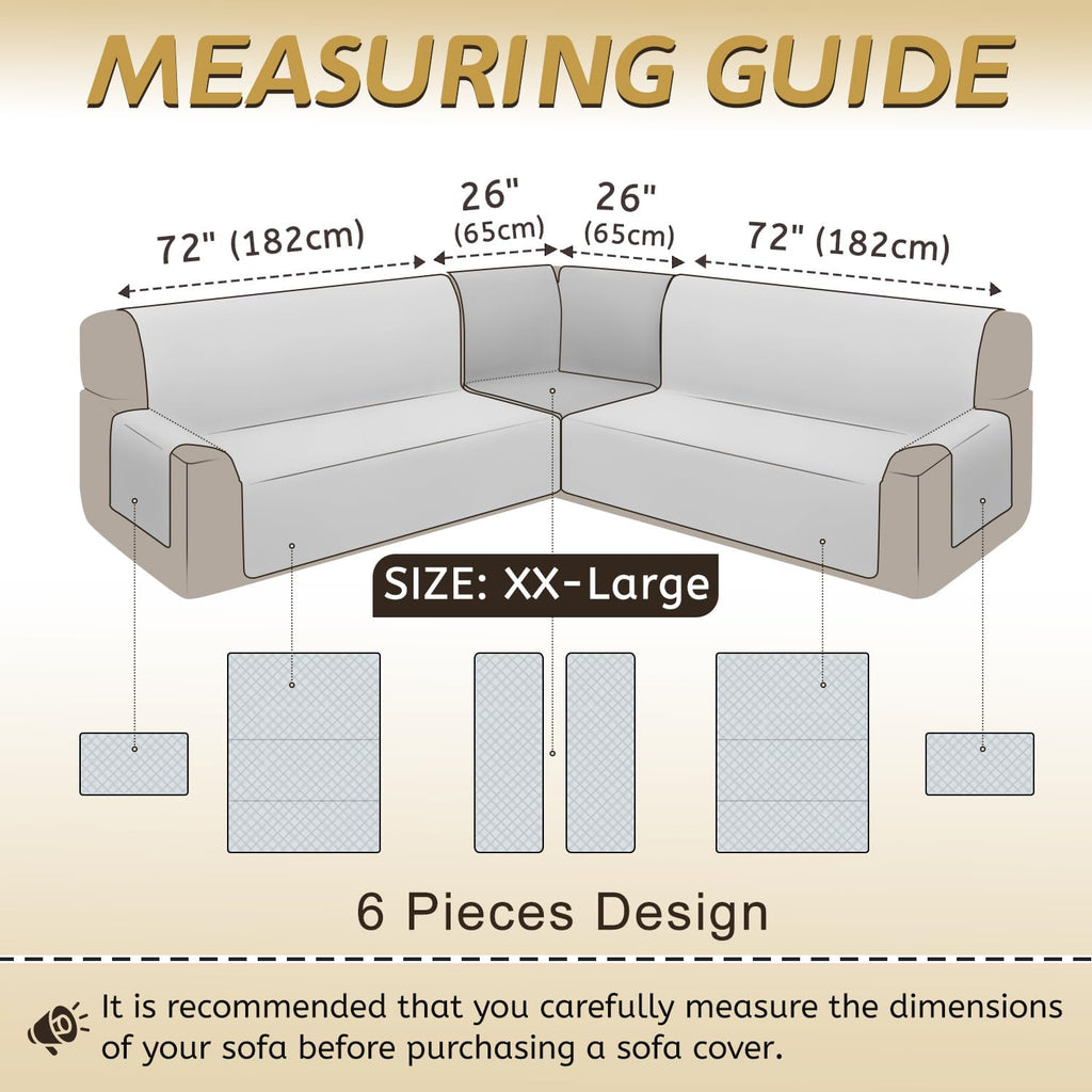 Arfntevss Waterproof Sectional Couch Covers L Shape Washable Velvet Sofa Cover for Sectional Non Slip Large Corner Slipcovers Dog 6 Pcs Universal U Shaped Furniture Protector (Dark Grey, XX-Large)