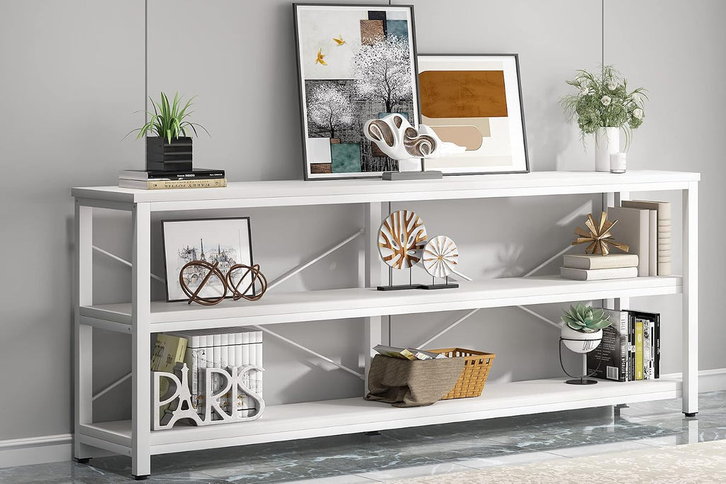 Tribesigns 71' Sofa Tables,Extra Long Couch Table, Narrow Long Console Table, Entryway Table,Sofa Table with 3 Tiers Storage Shelves (White)