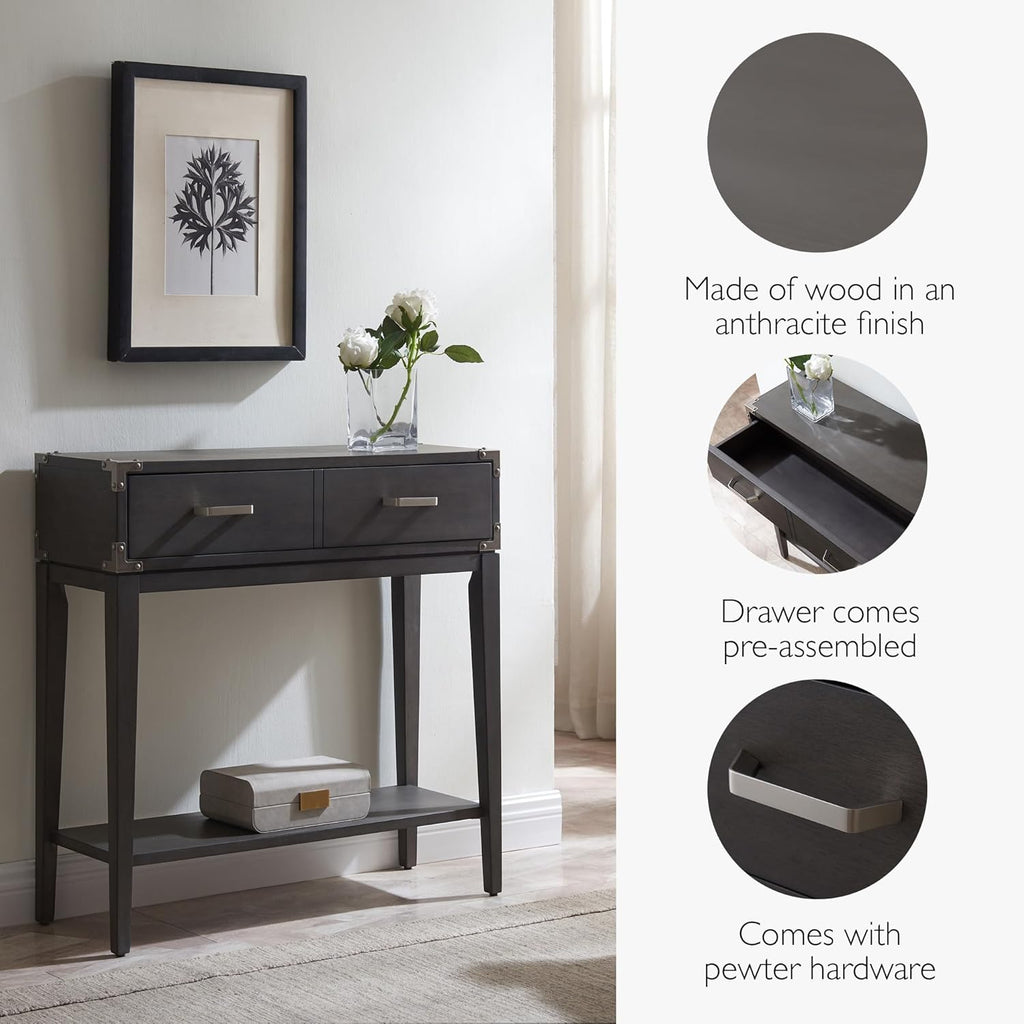 Leick Home 24032 Beckett One Drawer Hall Stand with Shelf for Living Room, Hallway, Entryway, Anthracite/Pewter