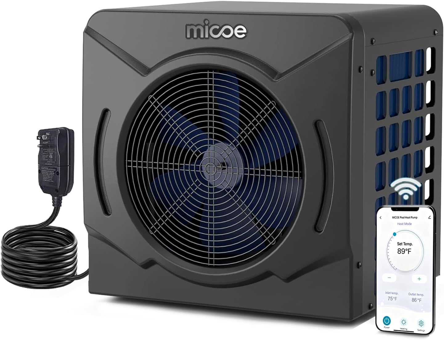MICOE 18000 BTU Swimming Pool Heat Pump, Pool Heater for Above Ground & Inground Pools, Heating and Cooling up to 5,500 Gallons, High Efficiency COP 4.88, App Control, Titanium Heat Exchanger