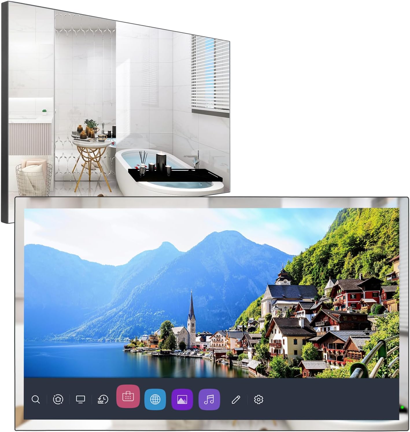 28inch 4K UHD Smart TV for Bathroom,Mirror Panel, IP65 Waterproof,Built-in Speakers, WiFi, Bluetooth,webOS System, Model 2026