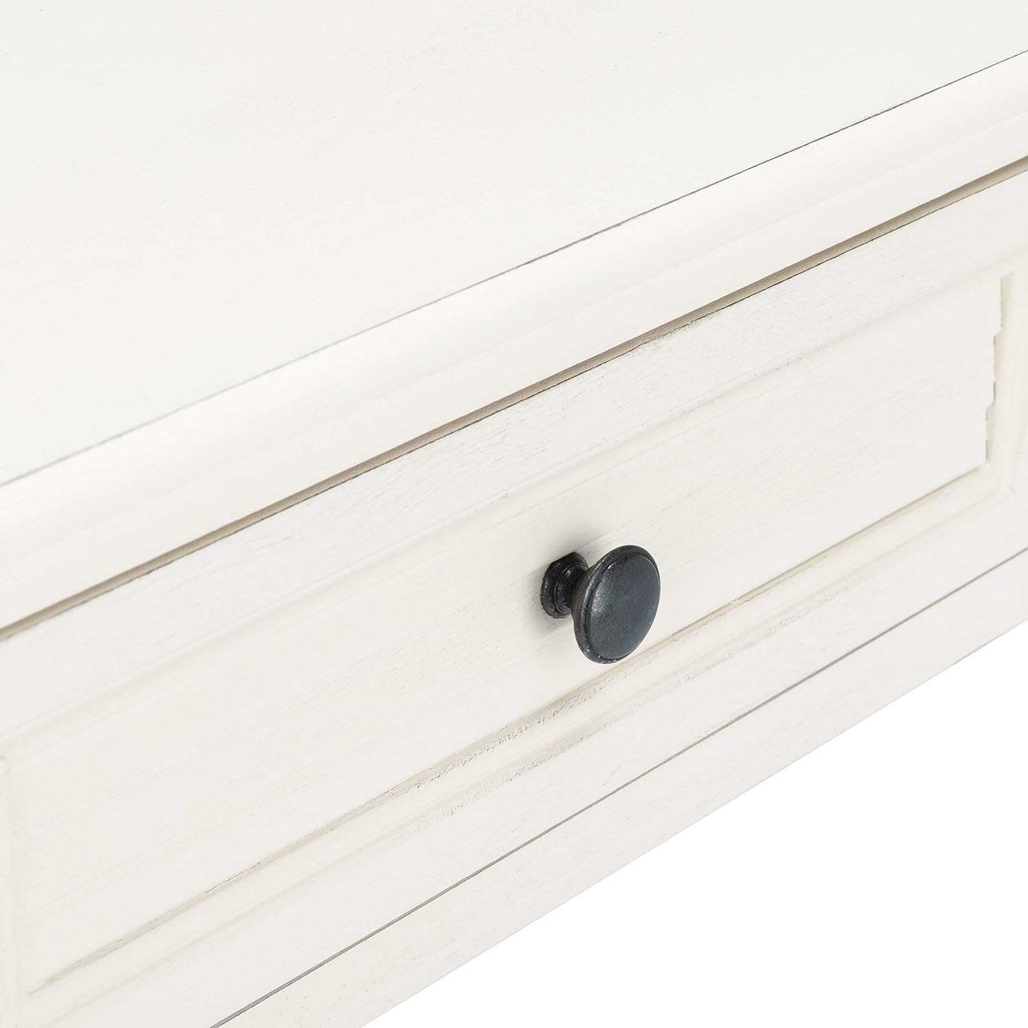 SAFAVIEH Home Collection – Tate Distressed White 2-Drawer Console Table with Shelf, Turned Leg Farmhouse Accent Console for Entryway or Living Room (CNS5720A)