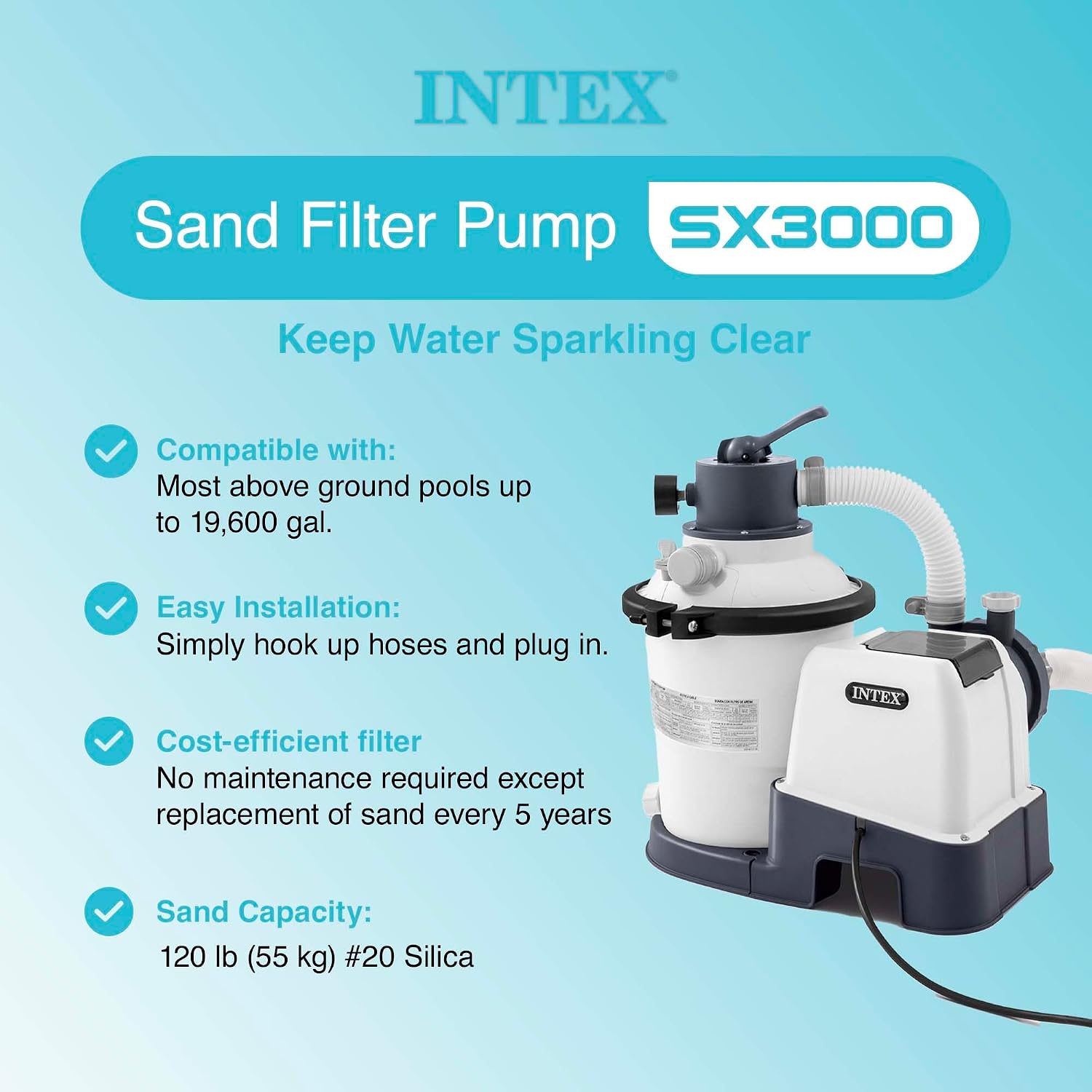 Intex 3000 GPH Sand Filter Pump with Built-In Timer and Krystal Clear Saltwater System Maintenance Set for Above Ground Outdoor Swimming Pools