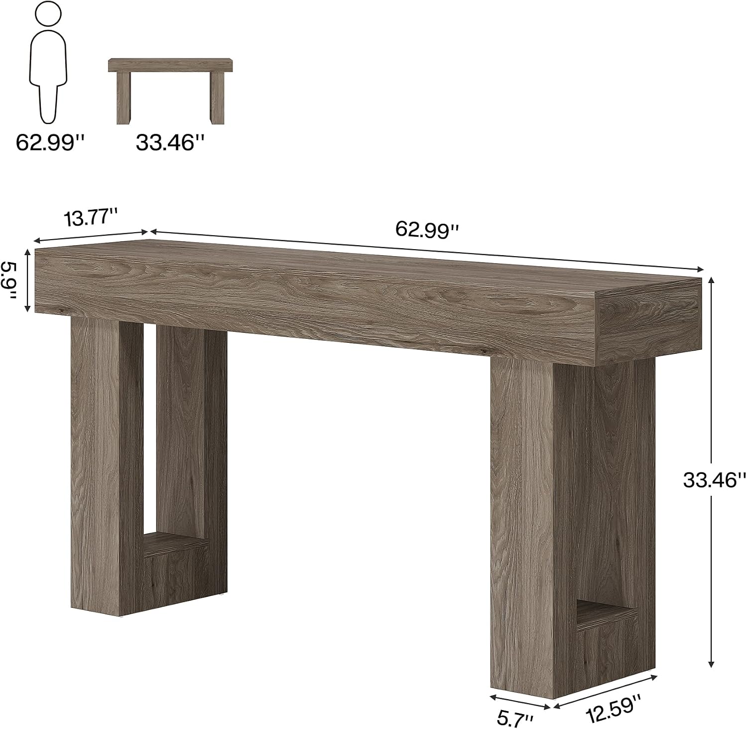 Tribesigns 63-Inch Long Console Table, Wooden Rectangular Sofa Table Behind The Couch, Farmhouse Entryway Table for Entrance, Hallway, Living Room (Grey)