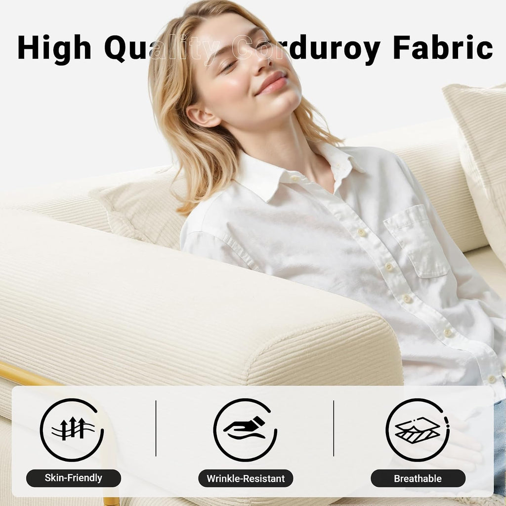 ivoros 108' Oversized Convertible Sleeper Sofa Bed, Corduroy L Shape Sectional Couch, Folding Sofa Bed with Fixed-Shape Frame, Modern Cloud Floor Mattress Couch, Modular Sofa for Living Room, Beige