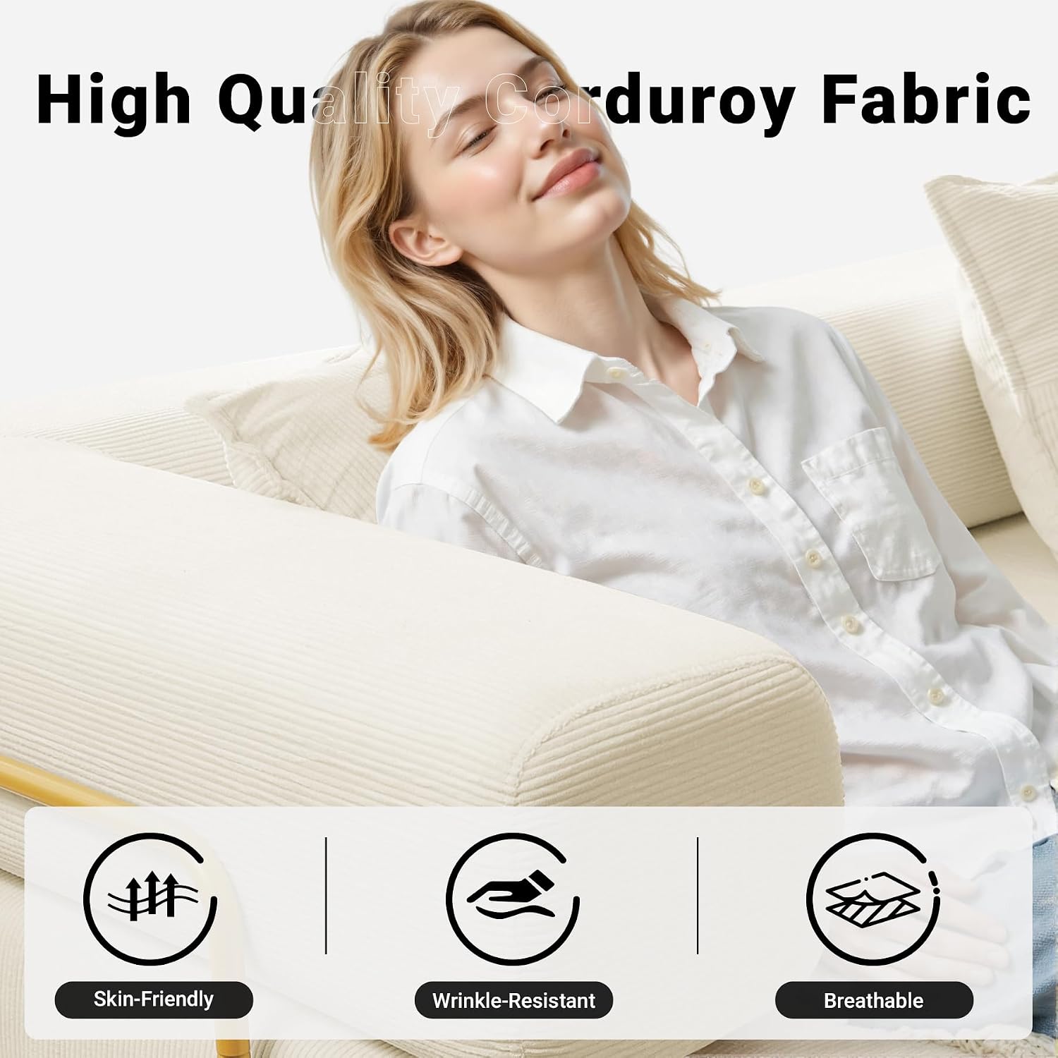 ivoros 108' Oversized Convertible Sleeper Sofa Bed, Corduroy L Shape Sectional Couch, Folding Sofa Bed with Fixed-Shape Frame, Modern Cloud Floor Mattress Couch, Modular Sofa for Living Room, Beige