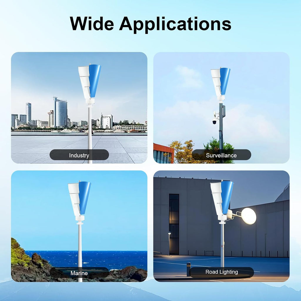 500W Wind Turbine, 12V Vertical Axis Wind Driven Generator with 2 Blades and Permanent Magnet Generator for Boats, Terrace, Marine, Motor Home, Chalet (100W, Blue+White)
