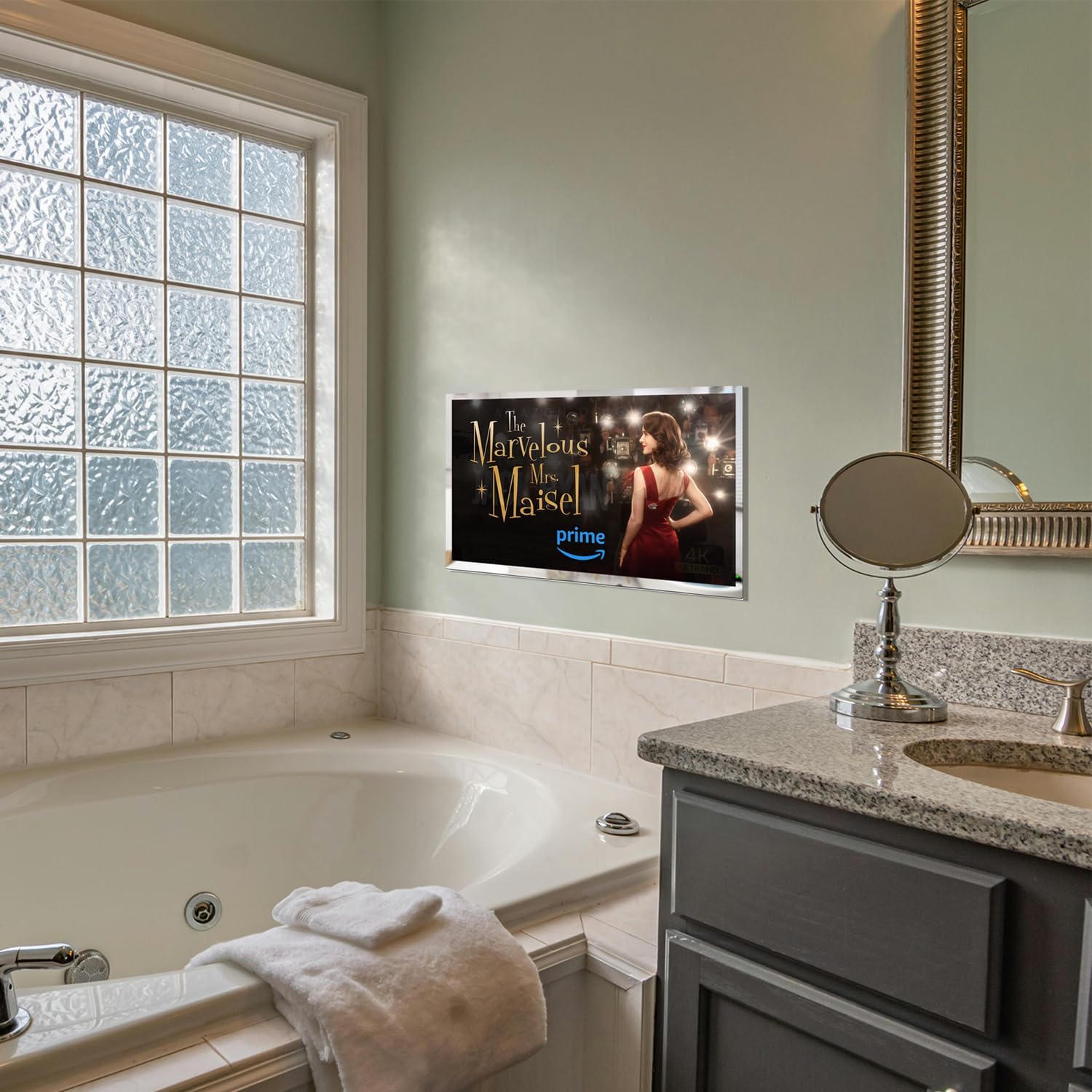 Soulaca 28 inches Smart Magic Mirror TV 4K UHD LED Display with Vanishing Screen IP65 Waterproof Bathroom ATSC Television for SPA, Hotel & Luxury Home Décor